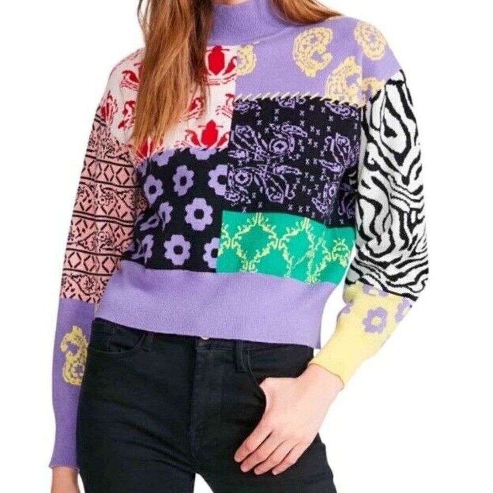 Steve Madden Patchwork Multi-Color Cowl Sweater
